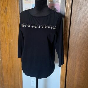 Cable & Gauge Black Blouse with Embellished Neckline